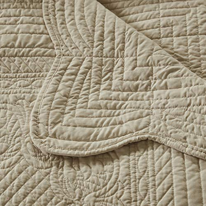 Madison Park Luxe Damask Stitching Throw Blanket, 60"x72" - color: Scalloped Edges Khaki, size: 60"x72"
