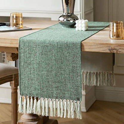 ZeeMart Green Table Runners 48 Inches Long, Burlap Linen Style Rustic Farmhouse Table Runner, Small Short Boho Coffee Table Runner, 13x48 Inches, Mineral Green - color: Classic Burlap/Mineral Green, size: 48" x 13" (Rectangular)
