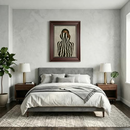 Dark Brown Framed Black and White Striped Woman Wall Art 12x16 in - color: Black White Striped, size: 16"L x 12"W