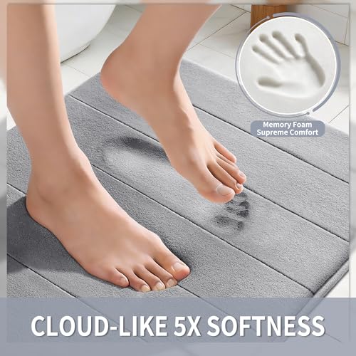Yimobra 60"x24" Extra Long Memory Foam Bath Mat, Super Soft Bath Rug - color: Grey, size: 60" X 24"