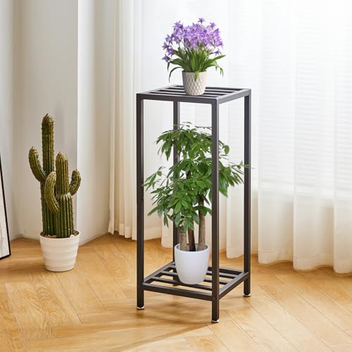 IBUYKE 30 Inch Tall Plant Stand Indoor, 2 Tier Flower Stand, Black TMJ070B - color: Black-Square