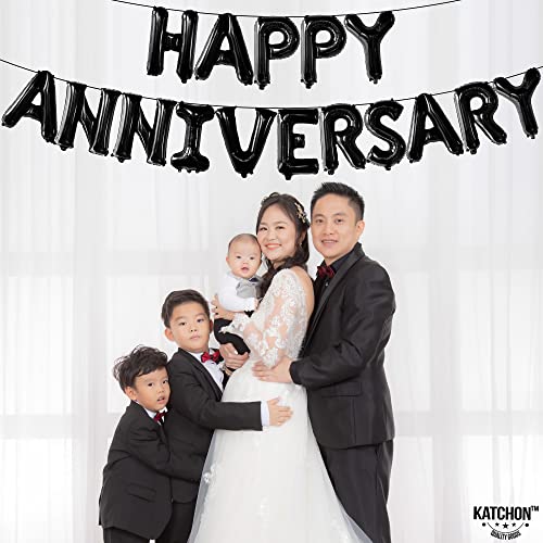 KatchOn Happy Anniversary Balloons Black 16 Inch, Anniversary Decorations - style: Black