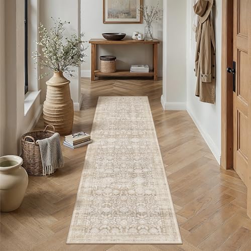 Beige 2x8 Runner Rug Neutral Distressed Carpet - color: Accent | Beige, size: 2' x 8' (Runner)