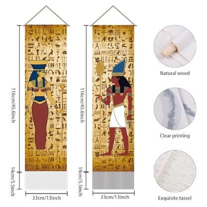 AHANDMAKER 2Pcs Egypt Hieroglyphic Tapestry, Ancient Egypt Hieroglyphic Vertical Wall Hanging, Egypt Theme Tassel Wall Tapestries Mystic Aesthetic Tapestry for Bedroom Living Room(45.7x13 Inch) - color: Egyptian