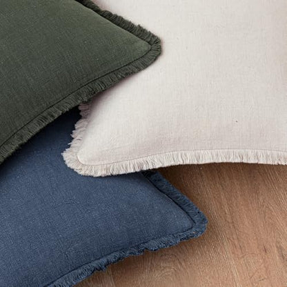 Linen Fringe Pillow Covers 18x18 Inch Set of 2,Dark Olive Green - color: Dark Olive Green, size: 18" x 18" (Pack of 2)