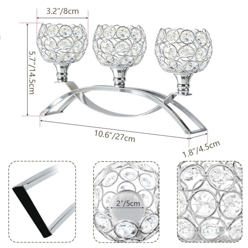 Crystal Tealight Candle Holder Centerpiece Home Decorative Candlestick Holder Elegant Table Centerpiece Home Decor Wedding Party Anniversary (Silver, 3 Arm of 4 Pcs) - color: Silver, size: 4 Pieces