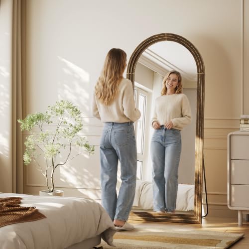 71"x30" Arched Full Length Mirror with Solid Wood Frame, Walnut - color: Walnut, size: 71"L x 30"W