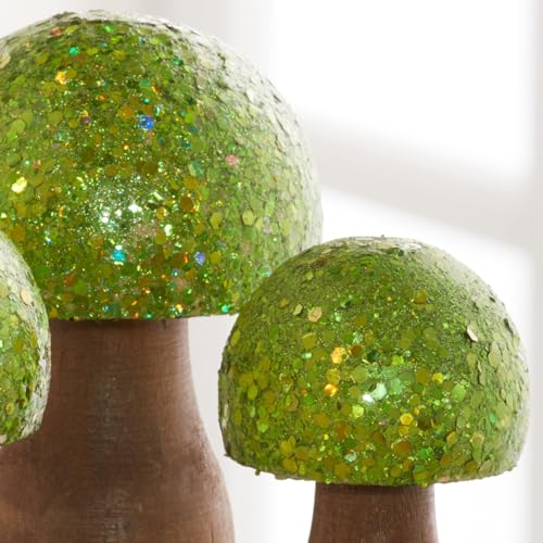 Your Heart's Content Green Glitter Mushrooms, Set of 3 (Green) - color: Green Glitz 3