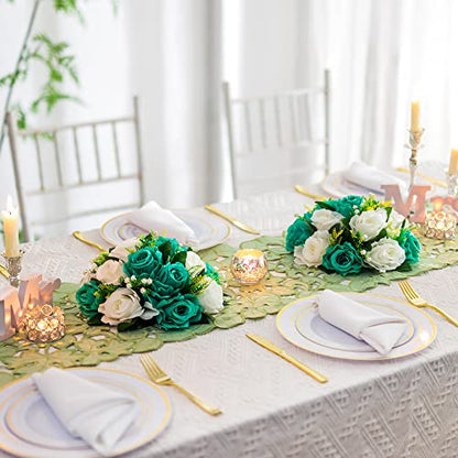 Flower Centerpieces for Wedding Tables: Teal & White, 2 Packs - color: Teal & White