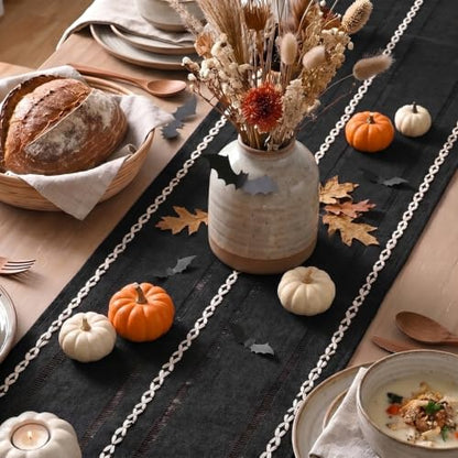 Artoid Mode Black Rustic Cotton Linen Table Runner 13x36 Inch - color: Black, size: 13" x 36"