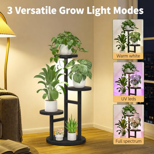 LASZOLA Wood Small Plant Stand Table Indoor Tall with Lights, 3 Tier Black - color: Black with Light, size: 3 Tier