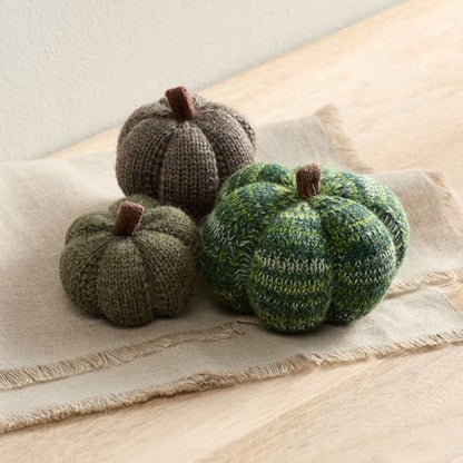 Set of 3 Cozy Mini Knit Pumpkins (Juniper Multi-Size Set) - color: Juniper Multi-sized