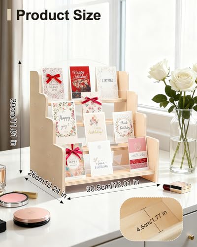 UCEC Greeting Card Display Stand,4-Tier Wooden Acrylic Greeting Card Holder
