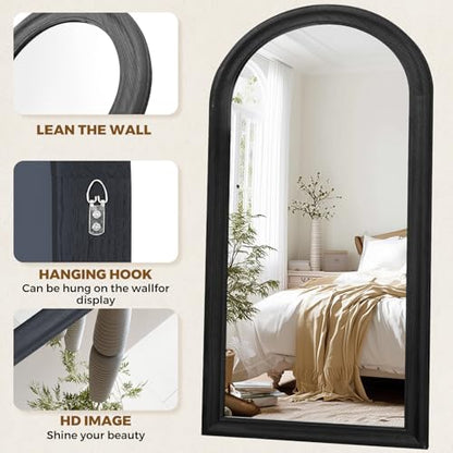 71x32 Solid Wood Arched Full Length Mirror, Elegant Black Finish - color: Black-ar Frame, size: 71"L x 32"W