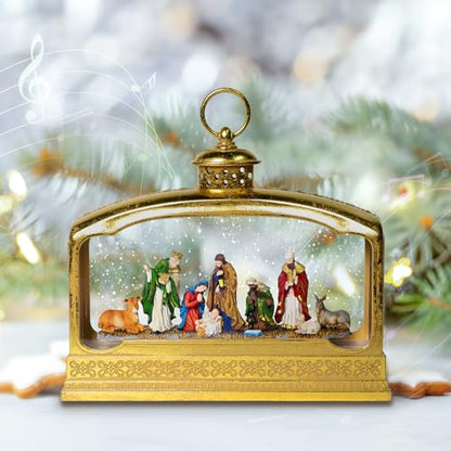 Premium Nativity Christmas Lantern, 11.5" Lighted Snow Globe with Mary Joseph Baby Jesus Scene, Musical Water Lantern with 8 Songs, 6H Timer, USB & Battery Powered, Religious Holiday Decor Gift - color: Gold 31