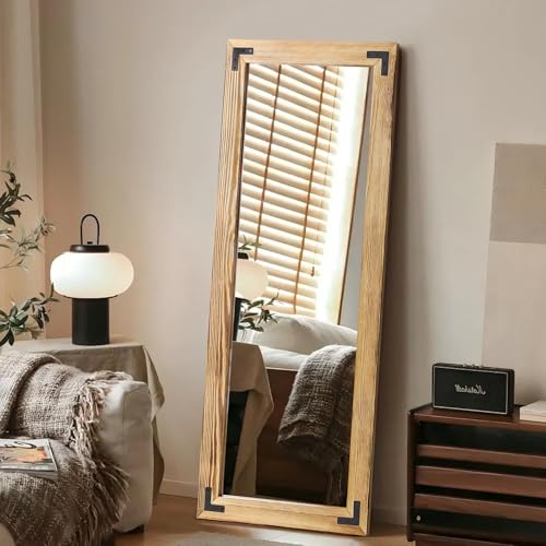 55"× 22" Full Length Mirror with Wood Frame, Natural Wooden Standing Mirror - color: Light, size: 55"L x 22"W