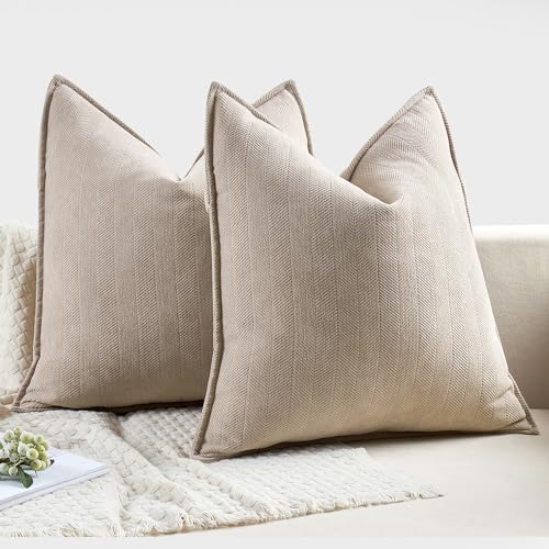 MIULEE Pack of 2 Beige Euro Shams Chenille Pillow Covers 24x24 Inch - color: Beige, size: 24" x 24" (Pack of 2)