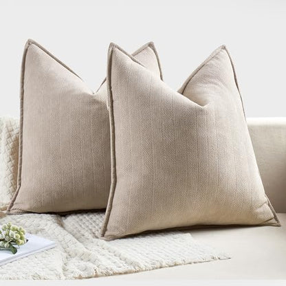 MIULEE Pack of 2 Beige Euro Shams Chenille Pillow Covers 24x24 Inch - color: Beige, size: 24" x 24" (Pack of 2)