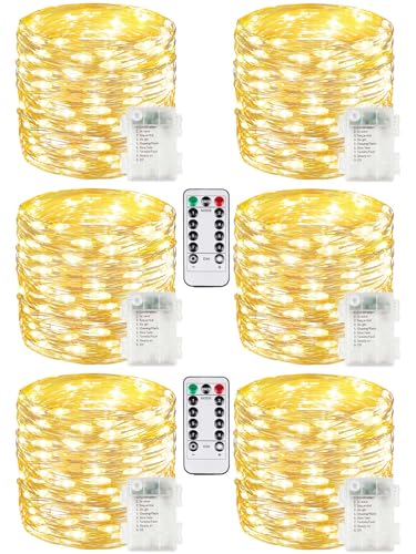 6 Pack 100 LED Fairy Lights Battery Operated with Remote, 33 FT Warm White - color: Warm White, size: 6PK（100LED with Remote）