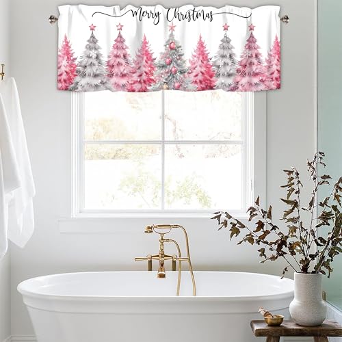 Christmas Valances for Windows, Pink Christmas Tree Curtains 42x12 Inch - color: Christmas-sy-sd0767, size: 42"W x 12"L (Pack of 1)