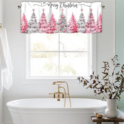 Christmas Valances for Windows, Pink Christmas Tree Curtains 42x12 Inch - color: Christmas-sy-sd0767, size: 42"W x 12"L (Pack of 1)