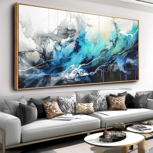 Wall Art Abstract Canvas Painting Teal Blue Modern Artwork for Living Room Bedroom Dining Room Home Office Decor 30"x60" with Framed - color: Ocean wave abstract art, size: 60"L x 30"W