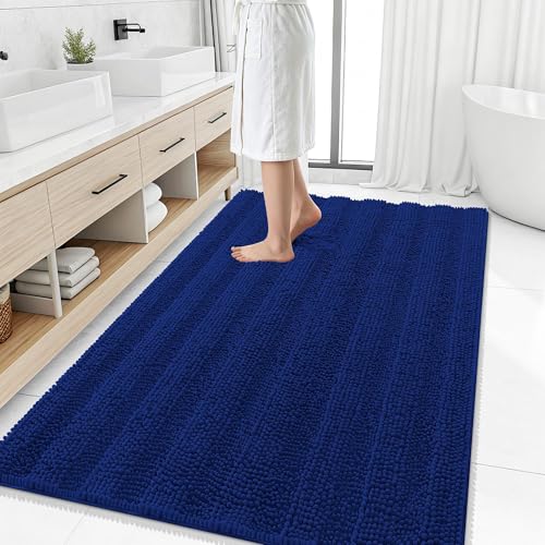 Smiry Thick Chenille Large Bathroom Runner Rugs 59x35, Soft Bath Mat, Navy - color: Navy, size: 59" X 35"
