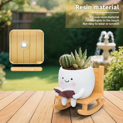 LAUGOKEBE Rocking Chair Smiley Face Planter Cute Plant Pots with Drainage