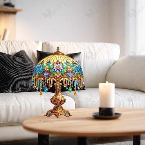 Yunzlly Stand Up Diamond Art Painting Kit, Desktop Gem Painting Ornament Kit for Adults, Tabletop Acrylic Diamond Board Painting (Lamp) - color: Lamp