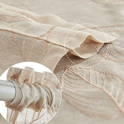 Topick Beige Sheer Leaf Curtain Kitchen Valance for Windows Leaf Embroidered Voile Small Curtain Valance Semi Sheer Farmhouse Curtain 16 Inch Rod Pocket 1 Panel Beige - color: Beige, size: 55"W x 16"L (Pack of 1)