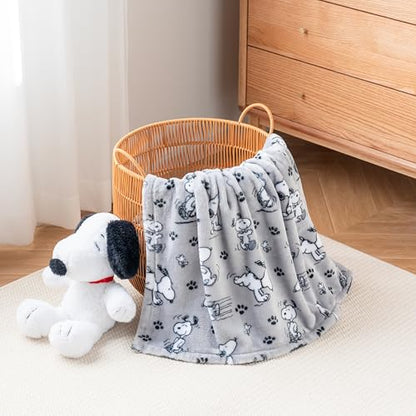 Berkshire Blanket Peanuts® VelvetLoft® Cute Character Snoopy Plush Throw Blanket,Peanuts Poses and Paws Grey,Throw 55 in x 70 in (Official Peanuts® Product) - color: Peanuts Poses and Paws Grey, size: Throw (55 in x 70 in)