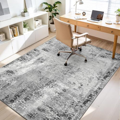 Kelarea Washable Area Rug 4x6, Non-Slip Low Pile Abstract Grey - color: Light Grey, size: 4' x 6' (Rectangular)