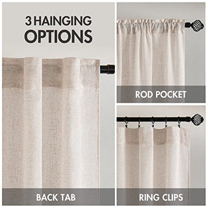 MIULEE Natural White Linen Curtains 34x48 Inch Neutral Cream Ivory 2 Panels - color: Natural Linen White, size: 34"W x 48"L (Pack of 2)