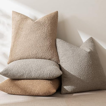 MIULEE Textured Boucle Lumbar Pillow Cover for Bed 12x20 Light Brown - color: Light Brown, size: 20" x 12" (Pack of 1)