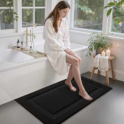 LUMI Large Bathroom Rugs Soft Absorbent, Non Slip Bath Mat 24x43, Black - color: Black, size: 24" X 43"