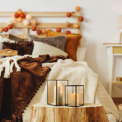 Phosphor Hurricane Camdle Holder Set of 2 Pieces, Black Glass Candle Holder for Wedding, Party, Holiday. - color: Black