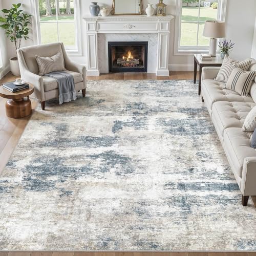 5X7 Area Rugs Washable Soft Modern Abstract Non-Slip Rug for Living Room - color: Blue/Grey, size: 5' x 7' (Rectangular)