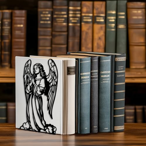 Peacoblue 5.3"x4.3"x7.9" Metal Bookends, Heavy Duty Book Ends for Shelves - style: Angel