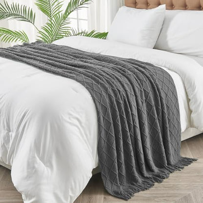 inhand Dark Grey Knitted Throw Blanket for Couch and Bed, 50"x60" - color: Dark Grey, size: 50"x60"