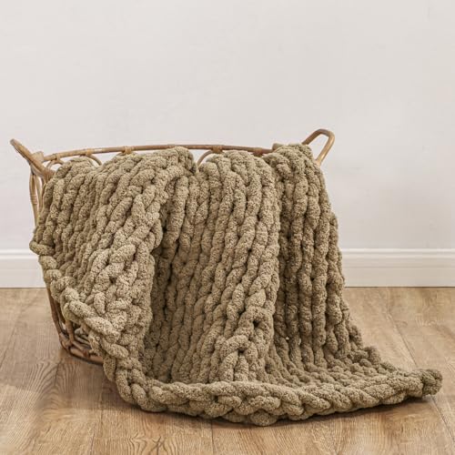 WESHIONGOO Chunky Knit Blanket Throw for Couch Bed 40"×40" Brown - color: Brown, size: 40"x40"(Small Size Throw)