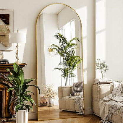 Matte Gold Arched 65"x24" Mirror Full Length Leaning Hanging - color: Gold, size: 65"L x 24"W