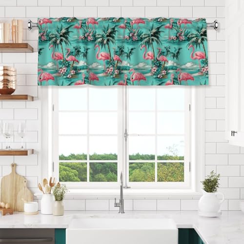 Flamingo Curtain Valance 54x18 Inches Window Treatment Rod Pocket Valance for Kitchen Bathroom Bedroom - color: Flamingo