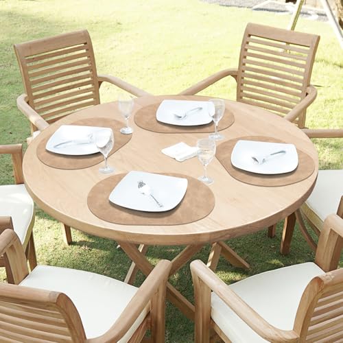 ADRIMER Oval Placemats Set of 6, Wipeable Faux Leather, Apricot - color: Apricot