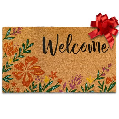 Flower Door Mat 30x17 Inch, Floral Spring Doormat, Summer Welcome Mat Coir