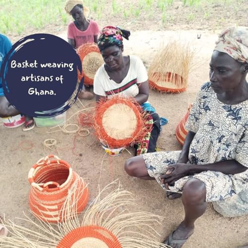 Large Round Woven Storage Basket with Handle, Red African Bolga Basket, 16" Wide - color: Red Stripes