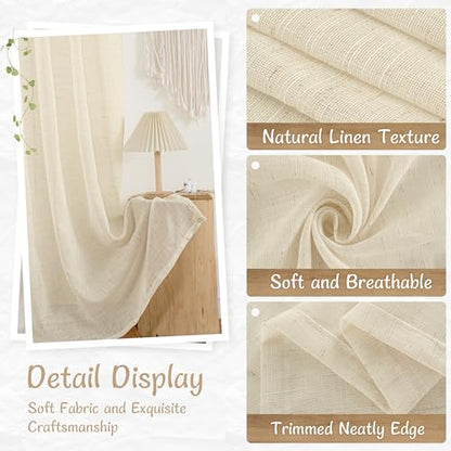 LAMIT Semi Sheer Linen Cafe Curtains for Small Windows, 25 x 36 Inch - color: Linen, size: 25"W x 36"L (Pack of 2)