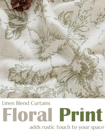 jinchan Green Floral Kitchen Tier Curtains Alice 24 Inches Tie Top 2 Panles - color: Alice Green on Linen, size: 26"W x 24"L (Pack of 2)