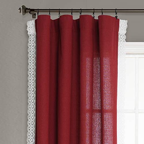 Lush Decor Rosalie Light Filtering Window Curtain Panel Set- Pair- Vintage Farmhouse & French Country Style Curtains - Timeless Dreamy Drape - Romantic Lace Trim - 54" W x 95" L, Red - color: Red, size: 54"W x 95"L (Pack of 2), style: Window Panel