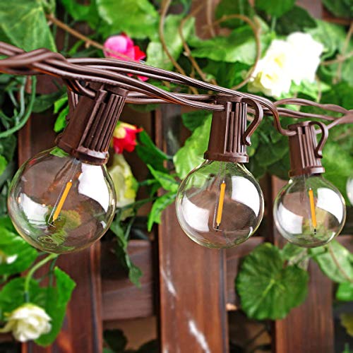 25FT LED G40 Outdoor String Lights with 25 Shatterproof Bulbs, Brown Wire - color: Brown, size: 25Ft