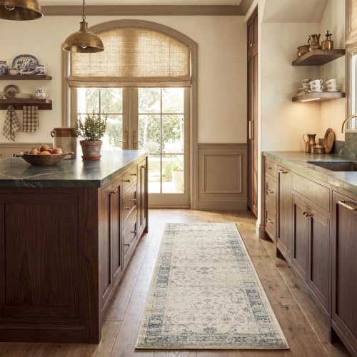SAFAVIEH Vintage Collection Runner Rug - 2'2" x 8', Stone & Blue, Oriental Distressed Viscose Design, Ideal for High Traffic Areas in Living Room, Bedroom (VTG120-7440) - color: Stone/Blue, size: 2'2" x 8' (Runner)